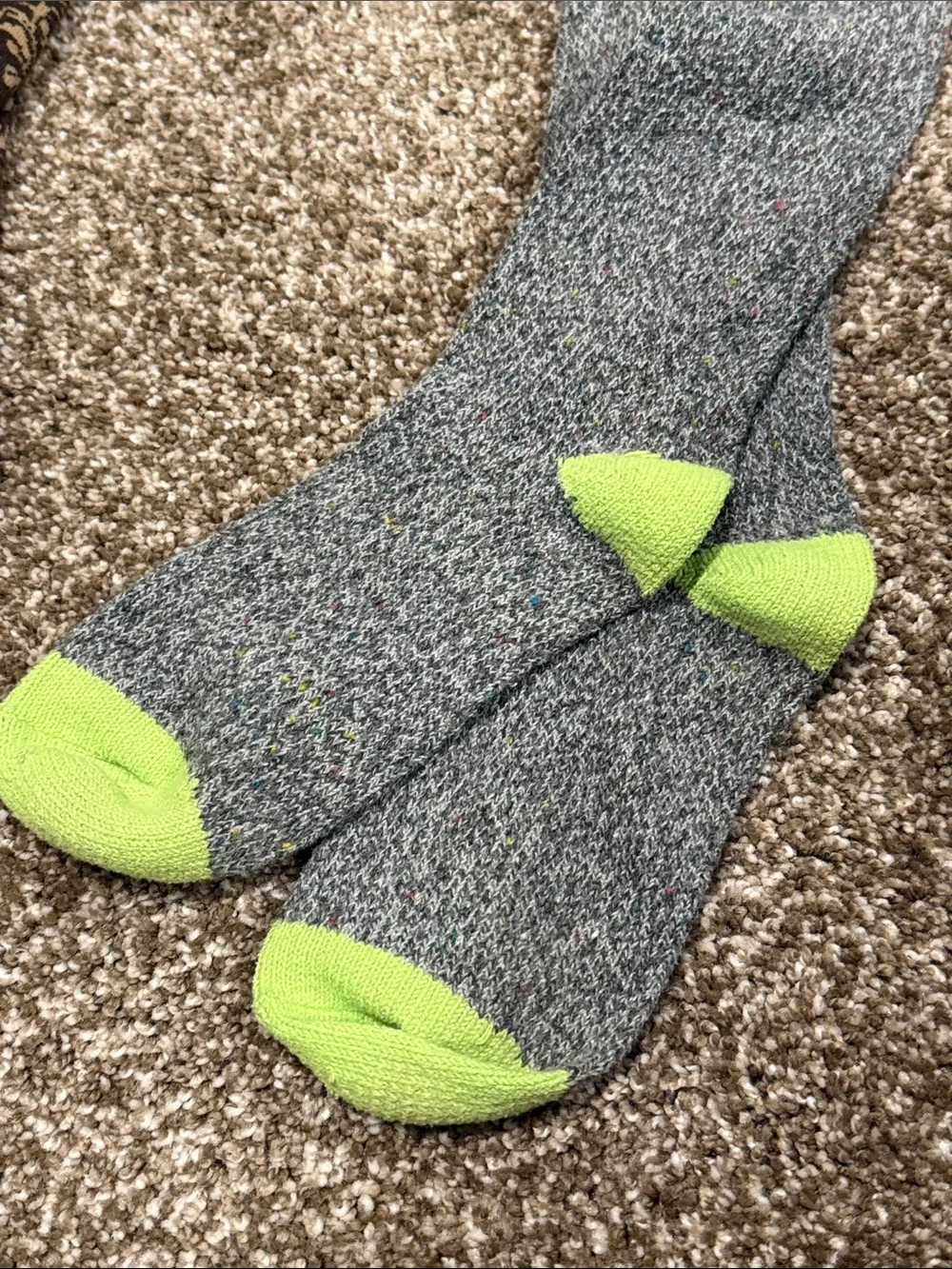 3 pair Women’Knee-High Socks  - Brown, Gray with Neon Green Accents, and Tan